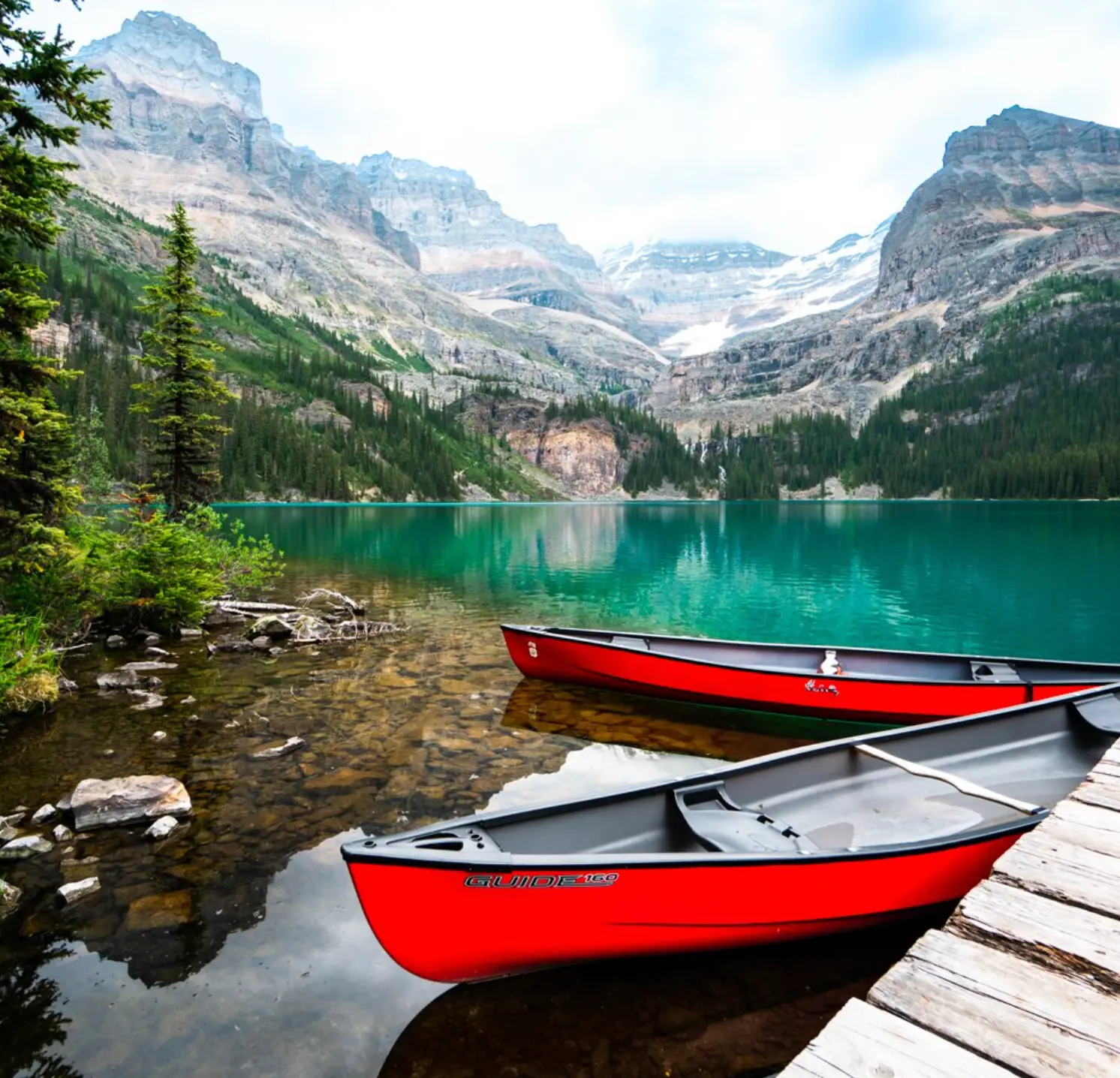 Red canoe for rowing